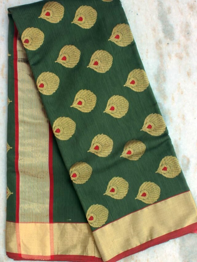 Red-and-Green-Zari-pure-chanderi-Saree