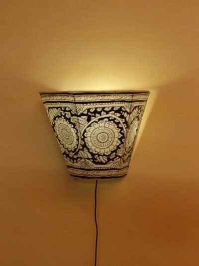 Black-and-white-tholu-bommalata-wall-lamp by Shilphaat.com