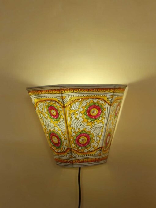 Yellow-floral-tholu-bommalata-wall-lamp