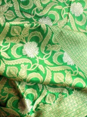 Dark-green-Katan-silk-kimkhab-banarasi-dupatta at Shilphaat.com