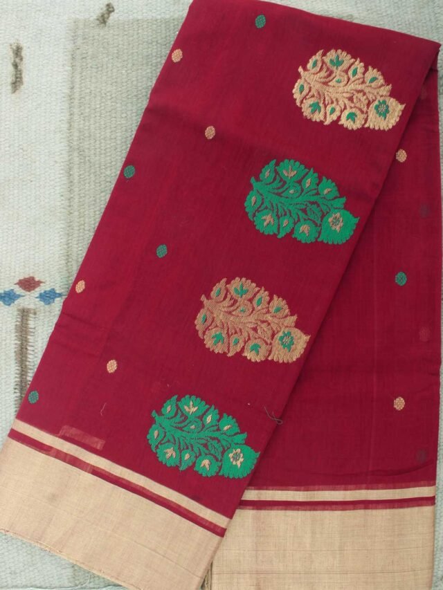 Meena-buta-Maroon-Red-zari-chanderi-sari