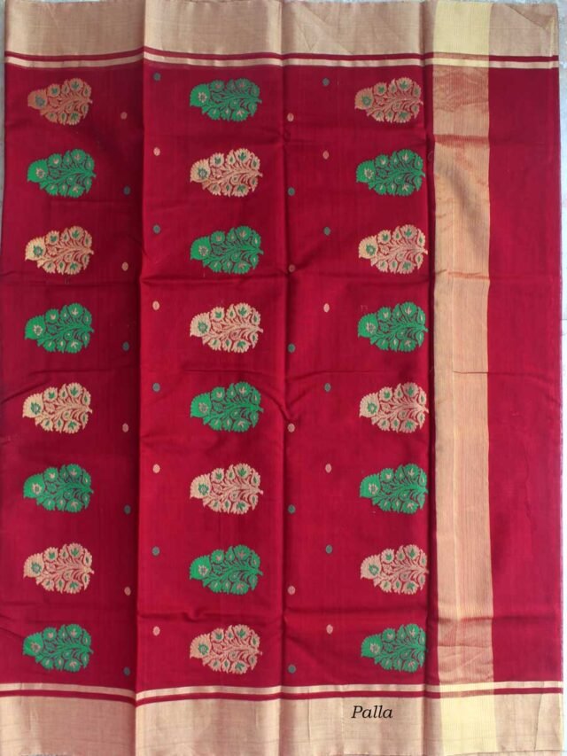 Meena-buti-Maroon-Red-pure-zari-chanderi-sari