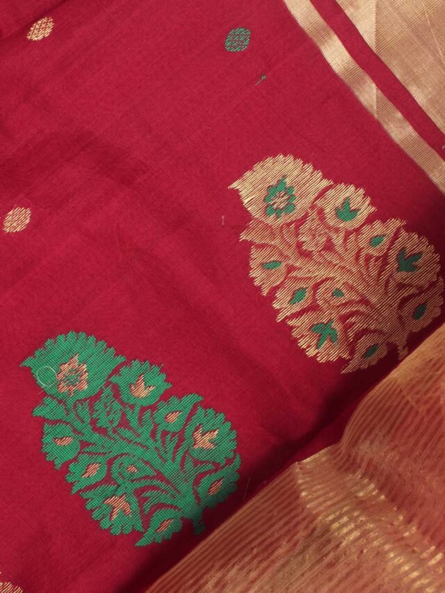 Meena-buti-Maroon-red-zari-chanderi-handloom-saree