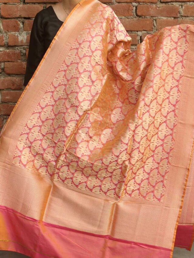 Peach-pure-katan-silk-handwoven-Banarasi-dupatta