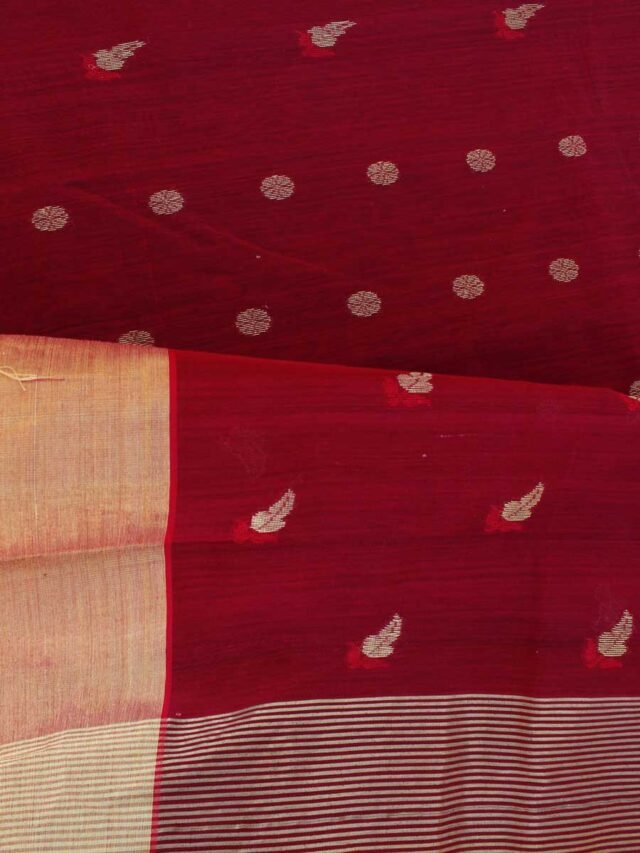 Red-hazar-buti-zari-chanderi-silk-cotton-saree