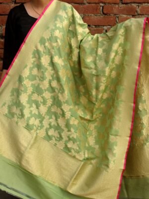Spring-green-pure-katan-silk-Banarasi-dupatta