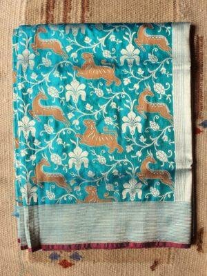 blue-green-shikargrah-pure-silk-dupatta at Shilphaat.com