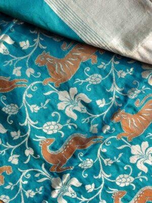 teal-blue-pure-silk-shikargrah-banarasi-dupatta at Shilphaat.com