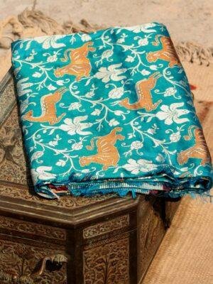 teal-blue-shikargrah-pure-silk-banarasi-dupatta at Shilphaat.com