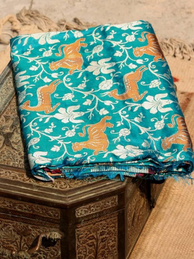 teal-blue-shikargrah-pure-silk-banarasi-dupatta at Shilphaat.com