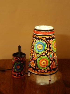 Black-floral-Tholu-Bommalata-lamp-pen-stand-set