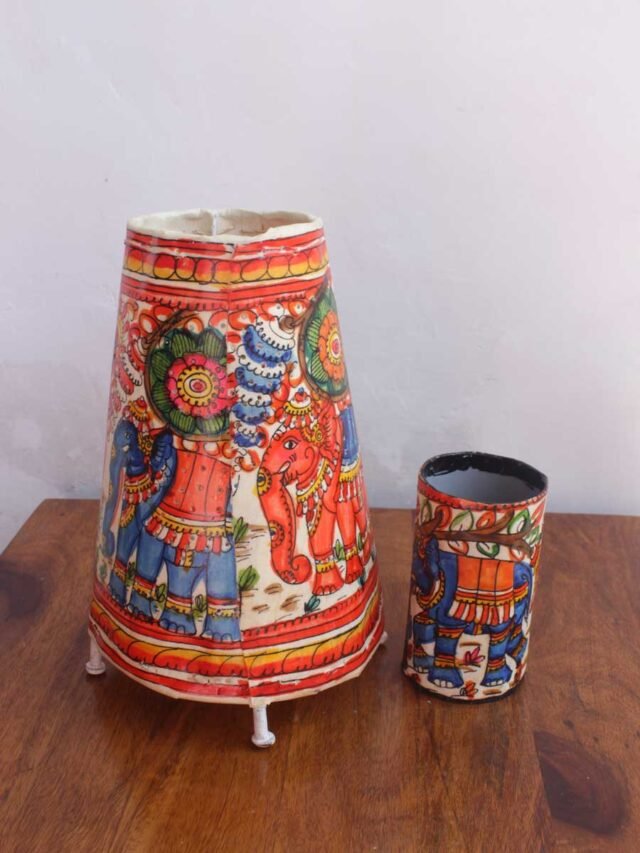 Elephants-Leather-lamp-pen-stand-set