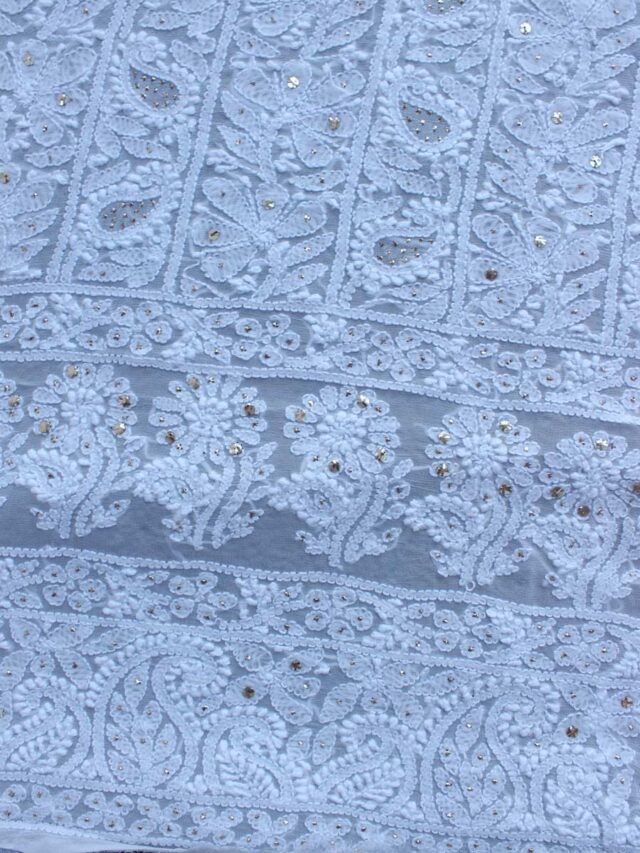 Flowers-and-leaves--chikankari-mukaish-georgette-ladies-Kurta