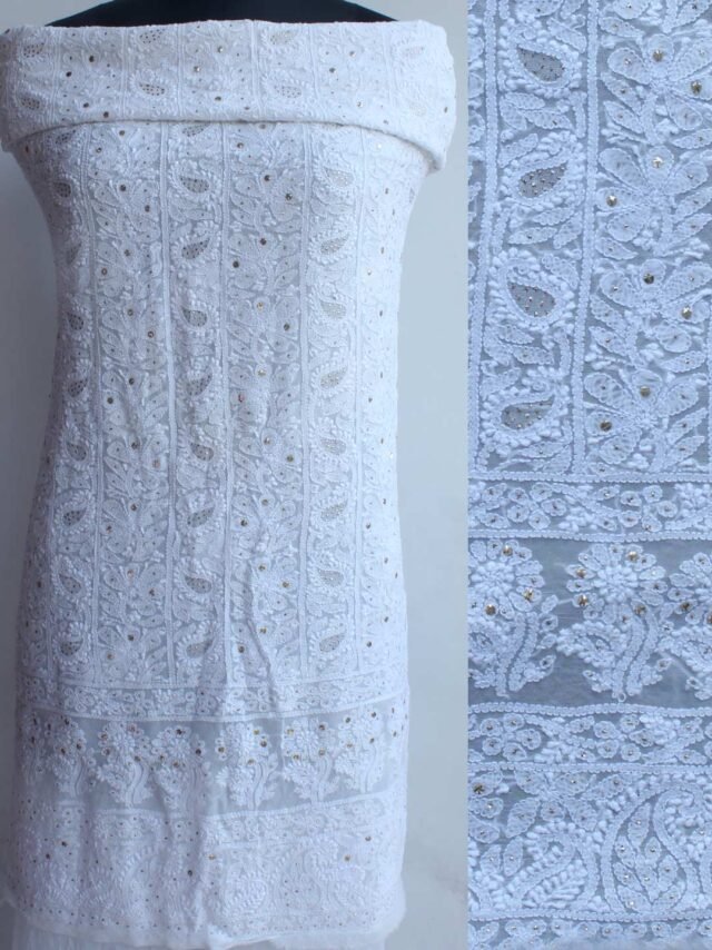Flowers-and-leaves-viscose-georegtte-chikankari-mukaish-kurta-fabric