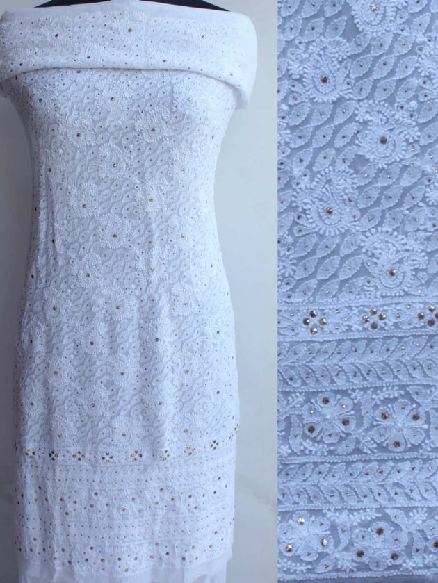 Paisley-and-leaves-viscose-georegtte-chikankari-mukaish-kurta-fabric