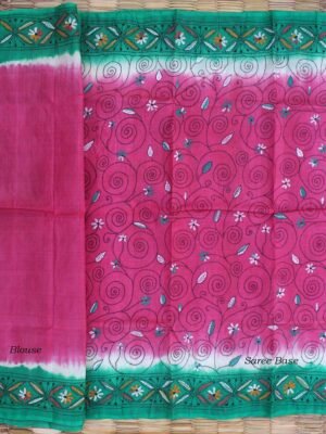 Pink-and-Green-kantha-embroidered-tussar-silk-sari