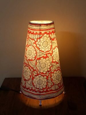 Red-and-white-Rounded-Tholu-Bommalata-Table-lamp