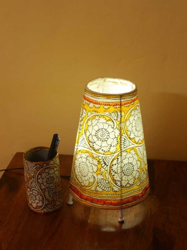 Yellow-flowers-Tholu-Bommalata-lamp-pen-stand-set-