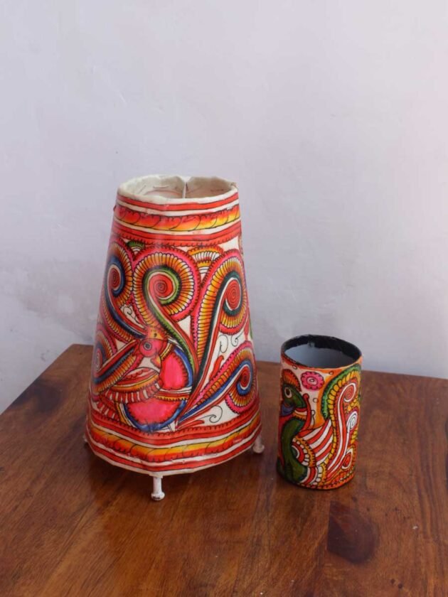 peacock-Leather-lamp-pen-stand-set