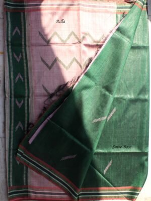 Dark-Green-and-Pink-handwoven-Bhagalpuri-pure-dupion-Silk-Saree