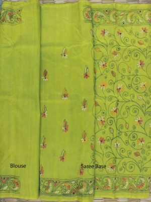 Green-kantha-embroidered-tussar-silk-sari
