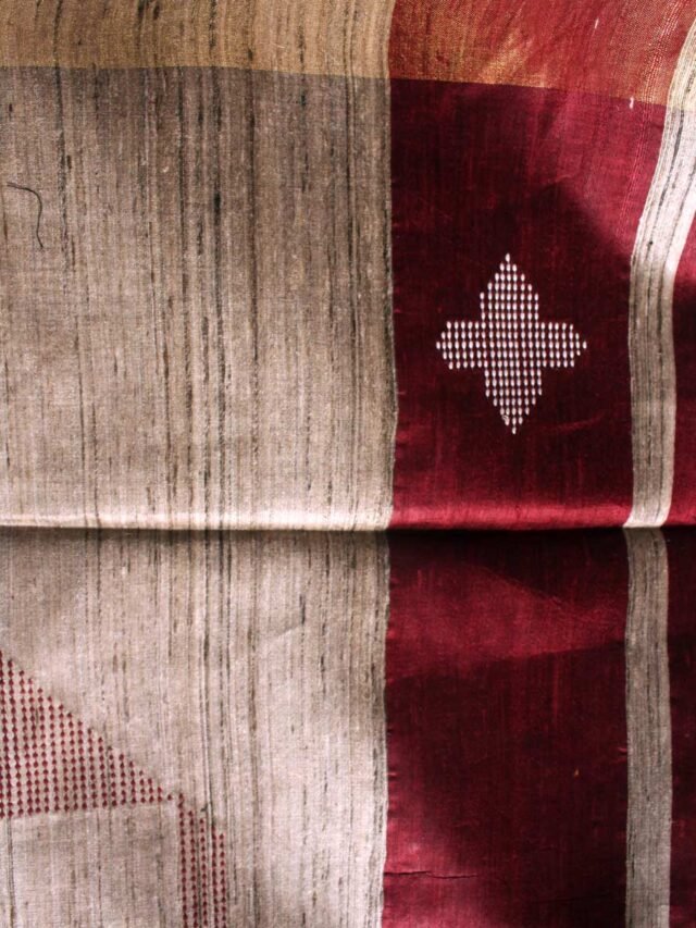 Wine-Red-and-Beige-Mulberry-Dupion-Silk-Sari