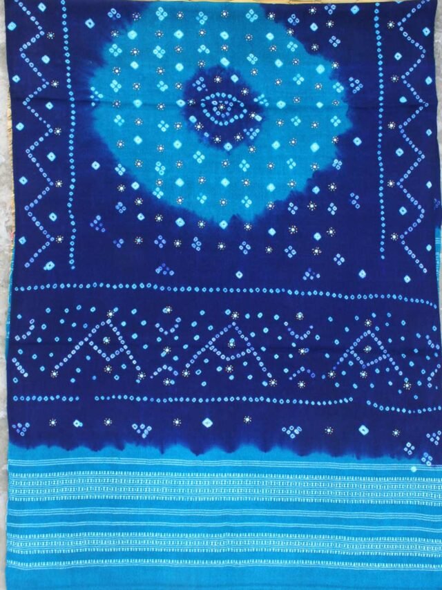 Blue-Bandhej-mirrorwork-Pure-wool-Shawl