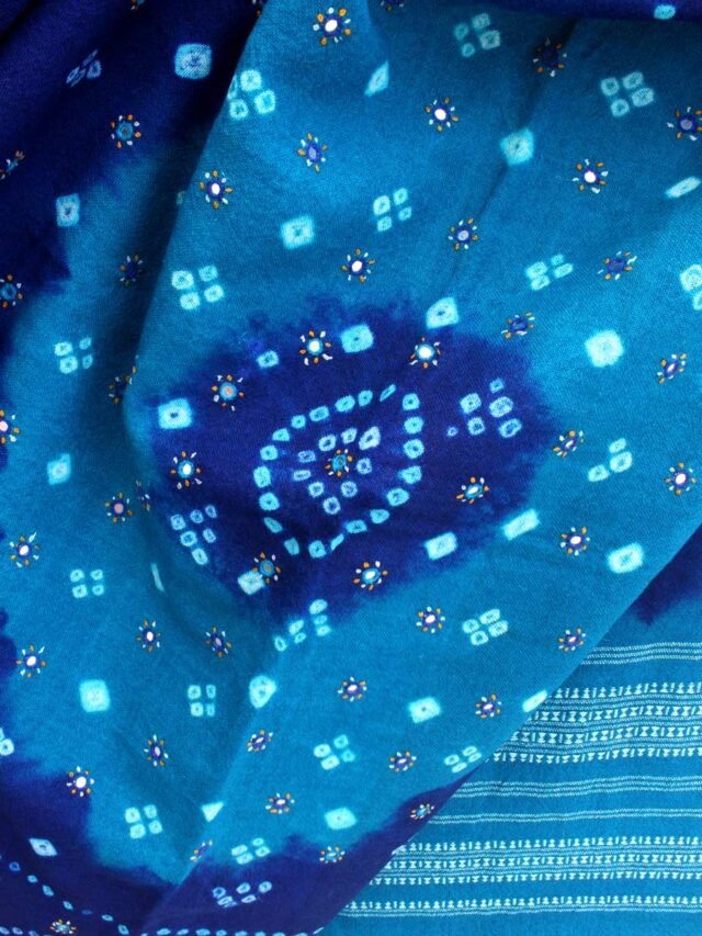 Blue-Kutchwork-handwoven-Bandhani-winter-Shawl