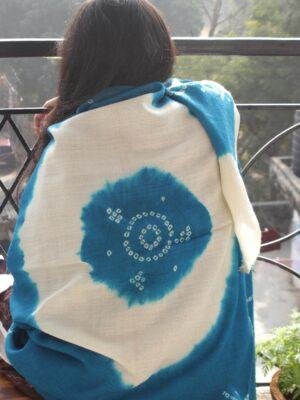 Cyan-Blue-tie-dye-merino-wool-shawl at Shilphaat.com