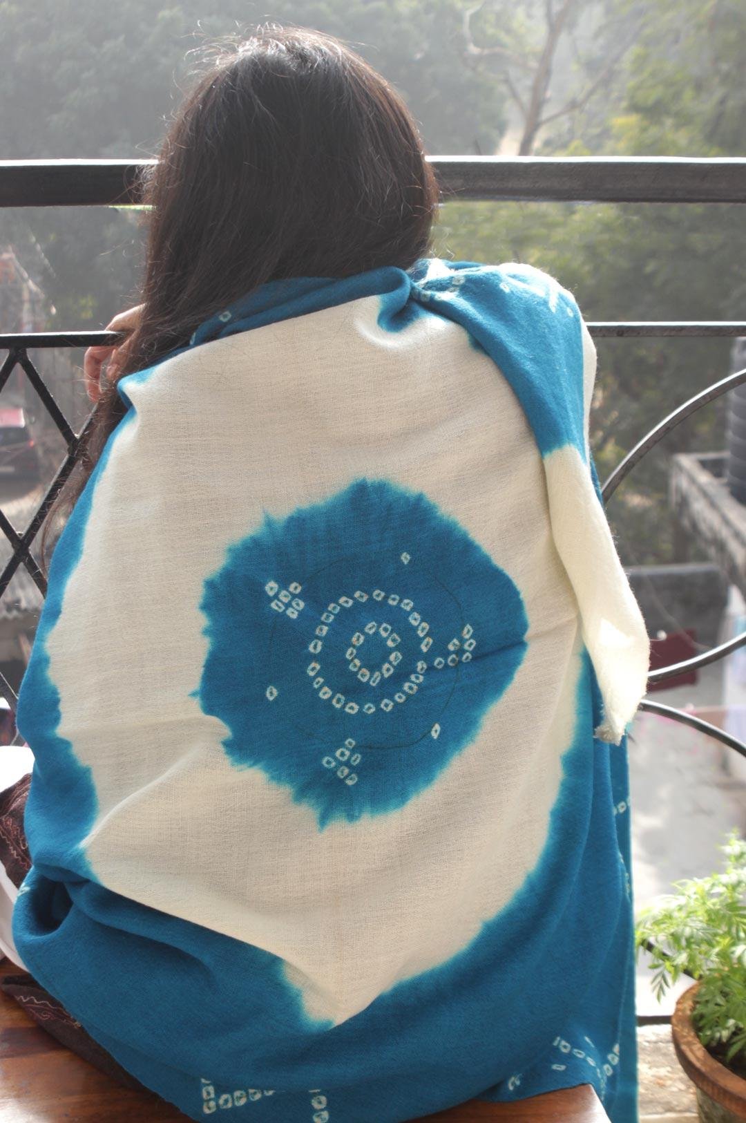 Cyan-Blue-tie-dye-merino-wool-shawl Cyan-Blue-tie-dye-merino-wool-shawl at Shilphaat.com