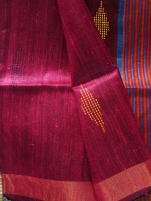 Magenta-and-Brown-Mulberry-Dupion-Silk-Sari