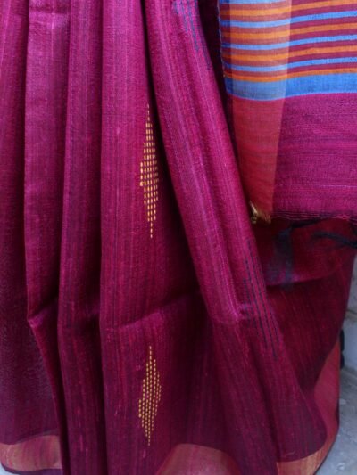 Magenta-and-Brown-Mulberry-Dupion-tasar-Silk-Sari