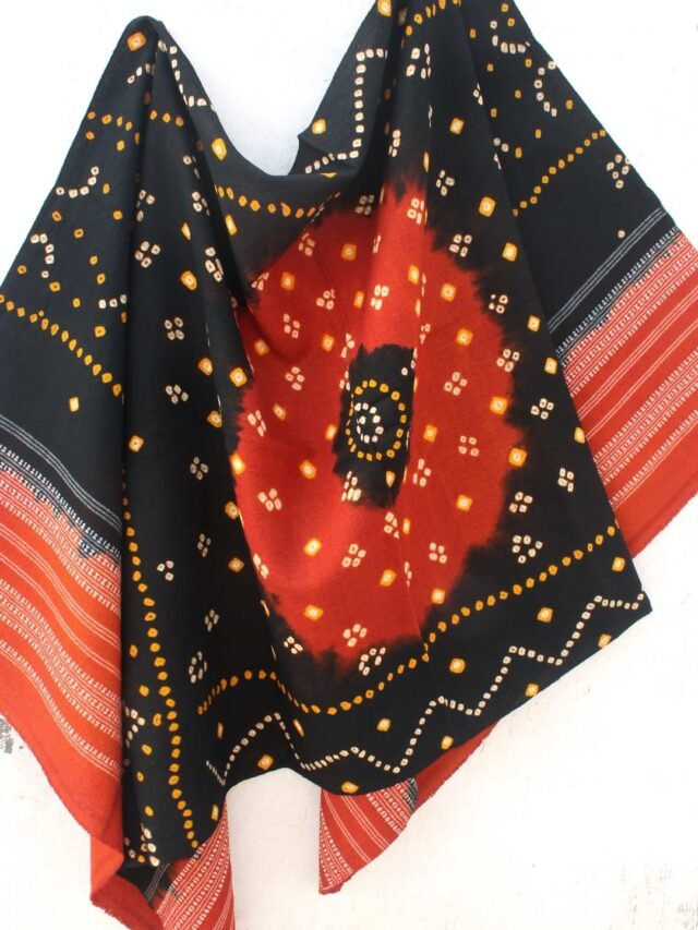 Orange-and-Black-Bhujodi-Bandhej-Shawl