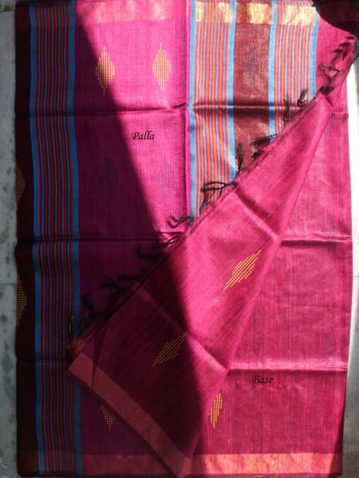 Pink-and-Brown-pure-Bhagalpuri-raw-Silk-Saree