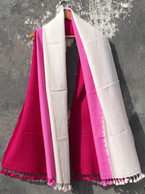 Pink-and-Cream-white-shaded-tie-dye-pure-wool-shawl at Shilphaat.com