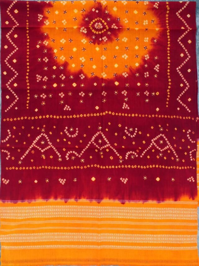 Red-and-Yellow-Bandhej-mirrorwork-Pure-wool-Shawl