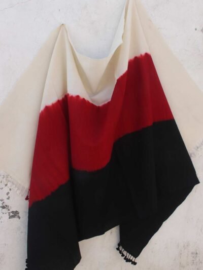 Red-black,-white-shaded-tie-dye-pure-wool-shawl