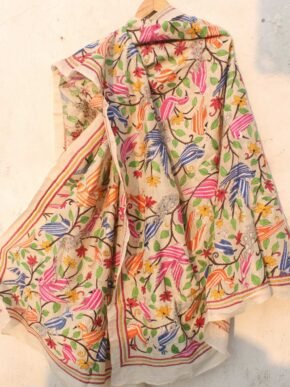 Birds-and-peacocks-kanthawork-Silk-dupatta