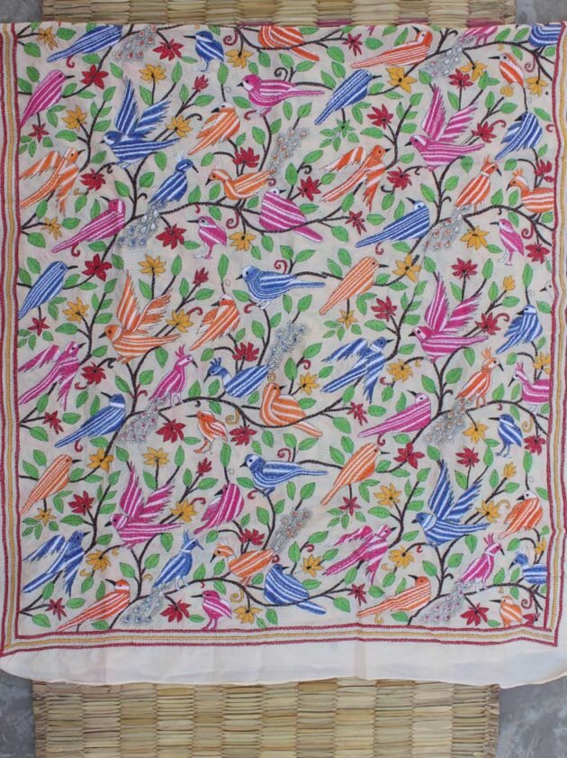 Birds-and-peacocks-nakshi-kantha-Tussar-Silk-dupatta