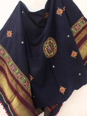 Dark-blue-Ahir-embroidered-woolen-Shawl
