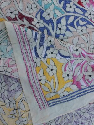 Floral-reverse-kantha-embroidered-Tassar-Silk-dupatta