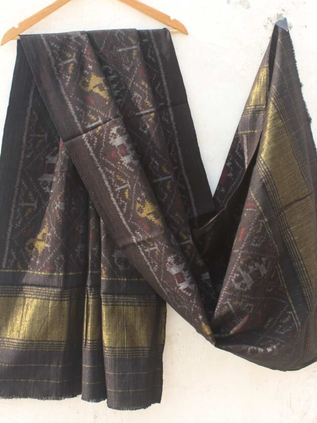 Grey-Black-Popat-Patan-Patola-woolen-Shawl