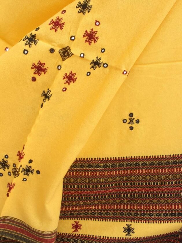 Lemon yellow-mirrorwork-woolen-Shawl