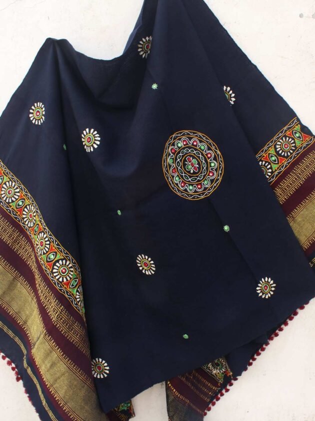 Navy-Blue-Ahir-embroidered-woolen-Shawl