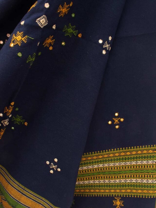Navy-Blue-and-Brown-mirrorwork-woolen-Shawl