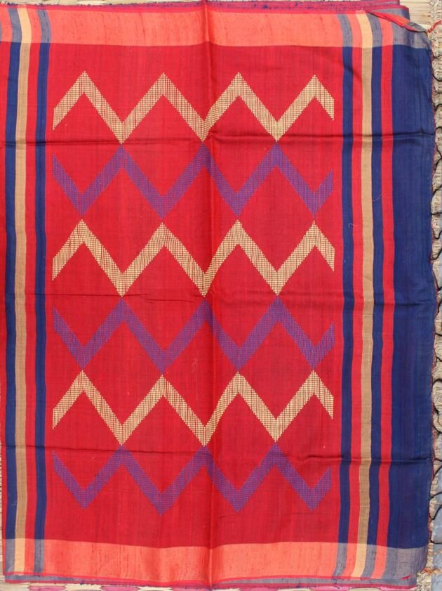 Red-and-Blue-Bhagalpuri-raw-Silk-Saree