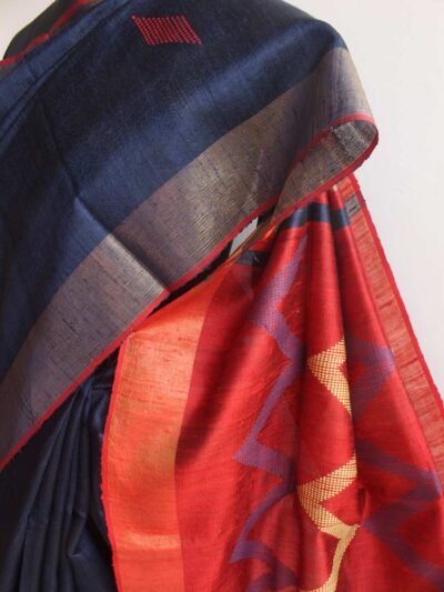 Red-and-Blue-Mulberry-Dupion-Silk-Sari