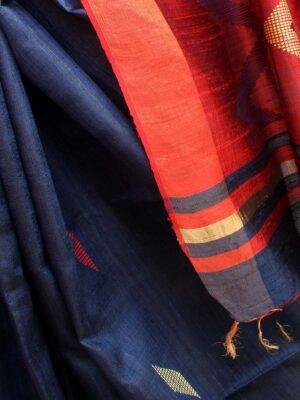 Red-and-Blue-Mulberry-Dupion-pure-Silk-Saree.Shilphaat