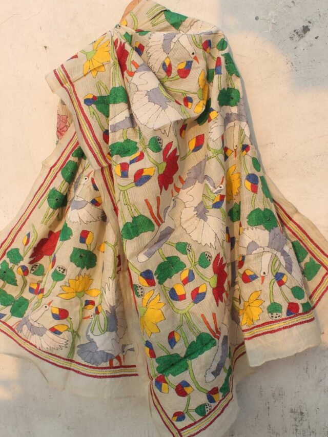 Swan-kanthawork-Silk-dupatta
