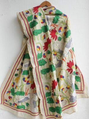 Swan-kanthawork-Silk-dupatta-Shilphaat